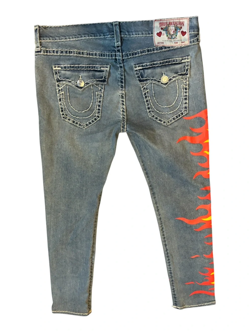 True Religion x Chief Keef Super T Skinny Flame Graphic Denim Jeans Size 40